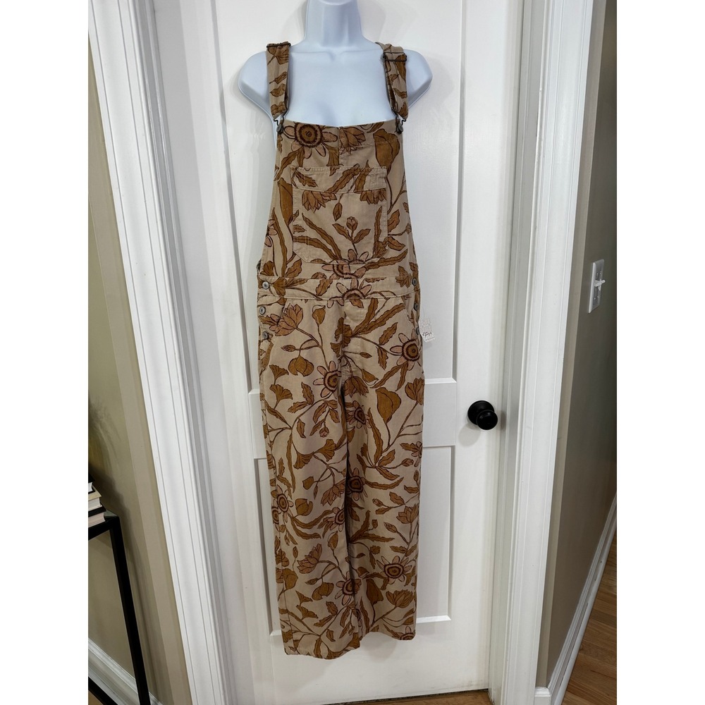 Free People We The Free Lotus Floral Overalls Peach Sand Combo OB1313444 Size S